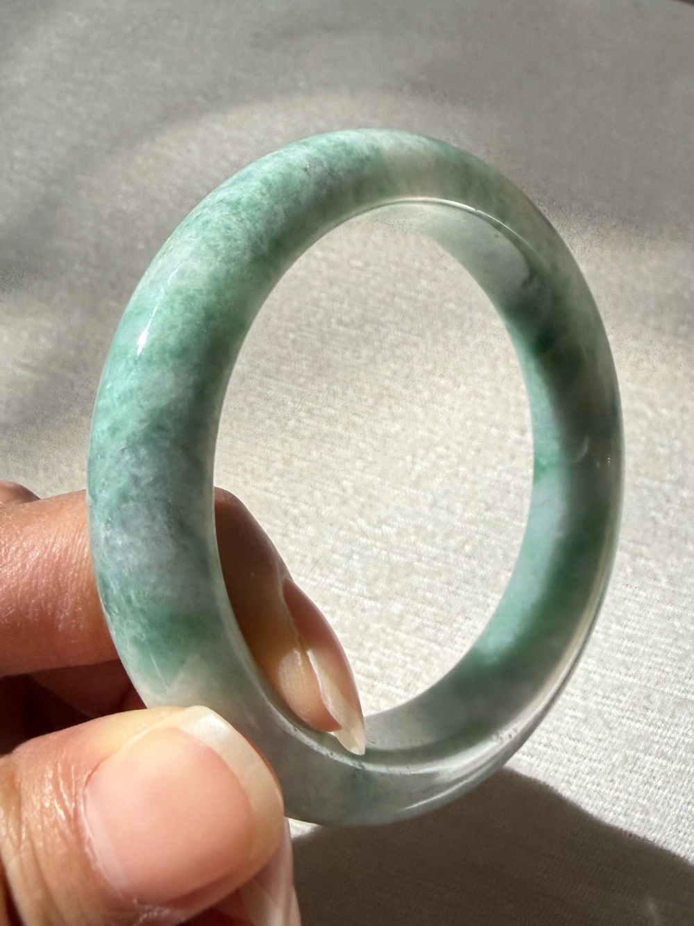 55.5 Green Burmese Jadeite Jade Bangle Bracelet - Natural Grade A - Picture 3 of 11